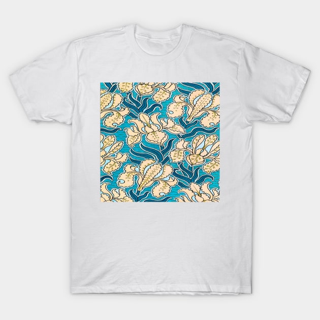 Relief design with stylized flowers vintage colorful print lilac blue T-Shirt by Marccelus